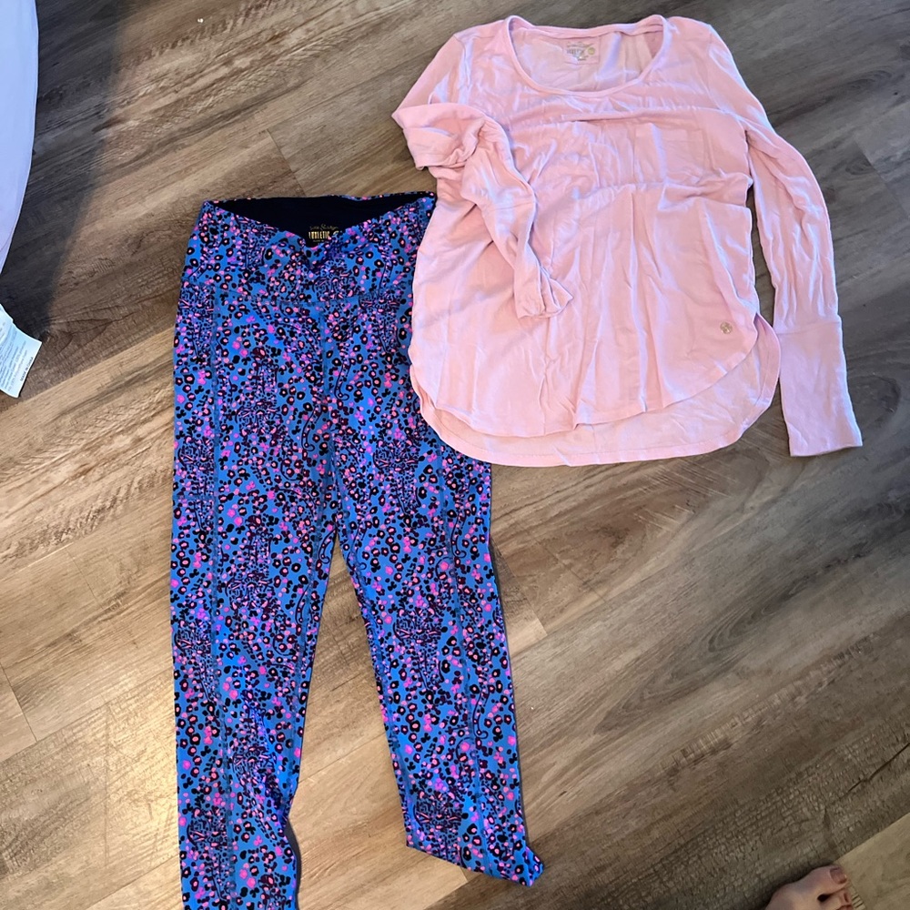 Lilly Pulitzer Luxletic Blue and Pink Printed Athletic Top